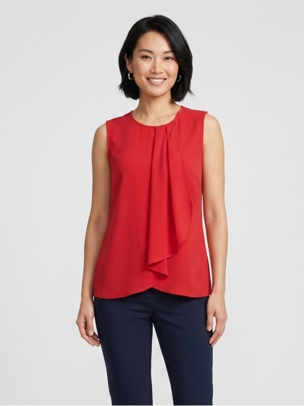 Christopher & Banks Red Sleeveless Draped Front Blouse